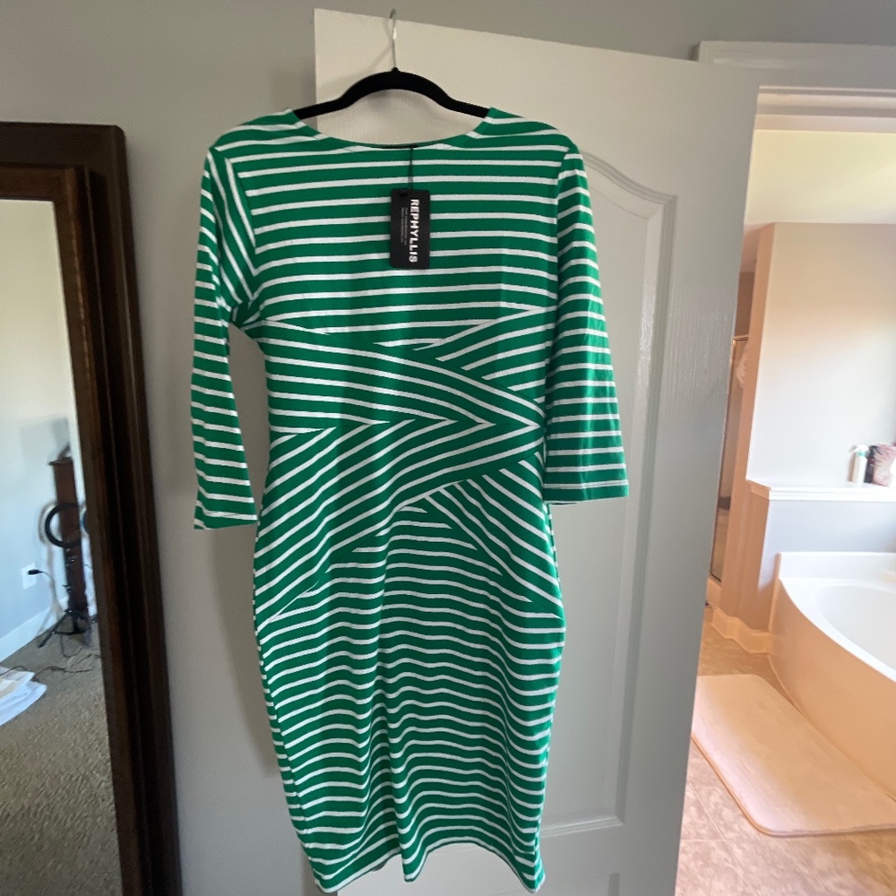 REPHYLLIS Women 3/4 Sleeve Striped Wear to Work Business Cocktail Pencil Dress